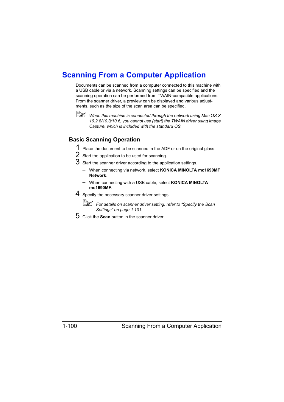 Scanning from a computer application, Basic scanning operation, Scanning from a computer application -100 | Basic scanning operation -100 | Konica Minolta magicolor 1690MF User Manual | Page 123 / 325