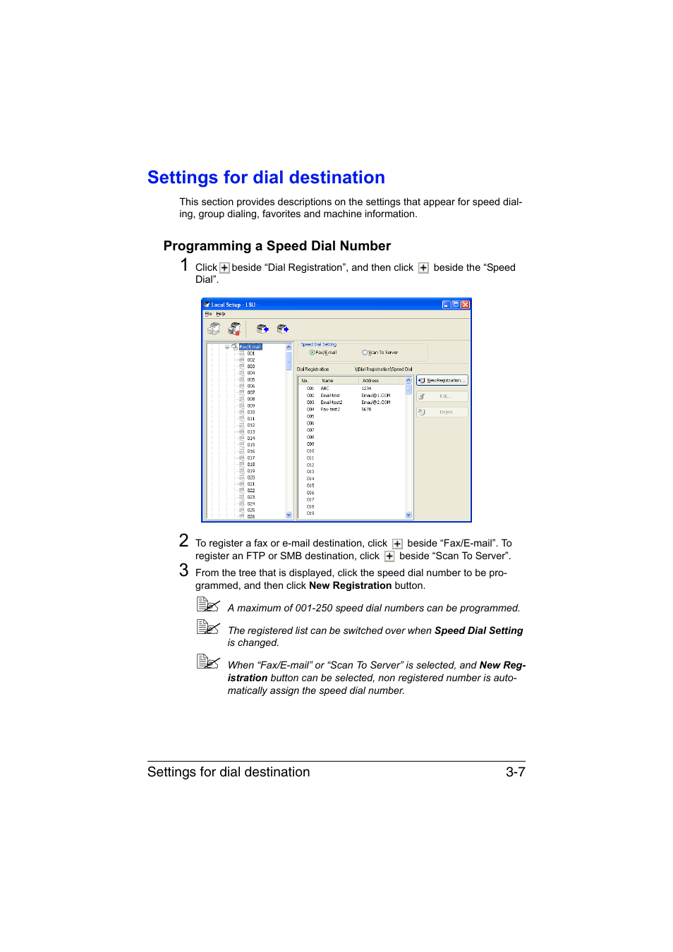 Settings for dial destination, Programming a speed dial number, Settings for dial destination -7 | Programming a speed dial number -7 | Konica Minolta magicolor 1690MF User Manual | Page 176 / 325