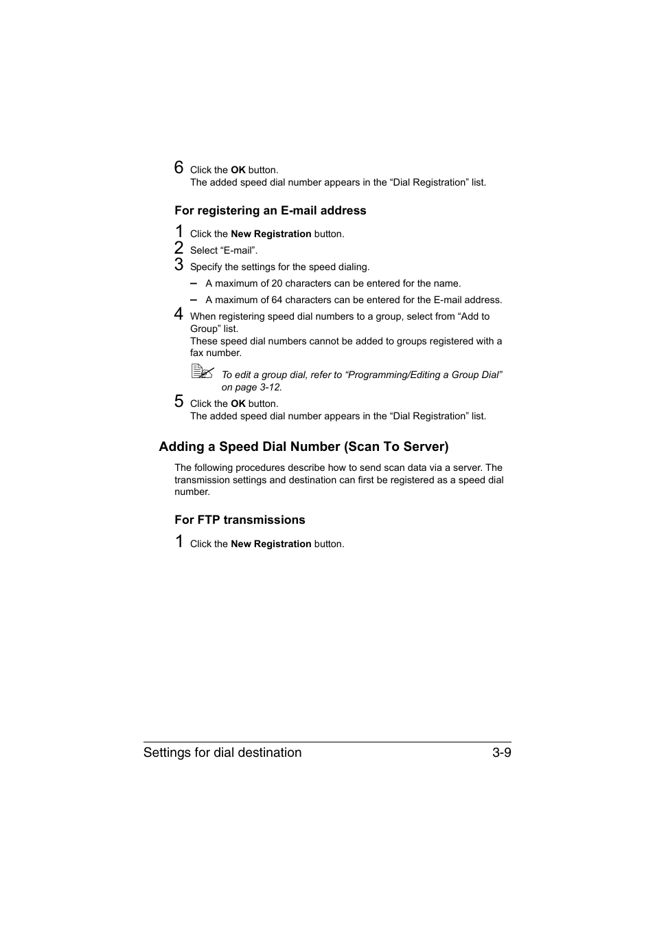 For registering an e-mail address, Adding a speed dial number (scan to server), For ftp transmissions | For registering an e-mail address -9, Adding a speed dial number (scan to server) -9, For ftp transmissions -9 | Konica Minolta magicolor 1690MF User Manual | Page 178 / 325