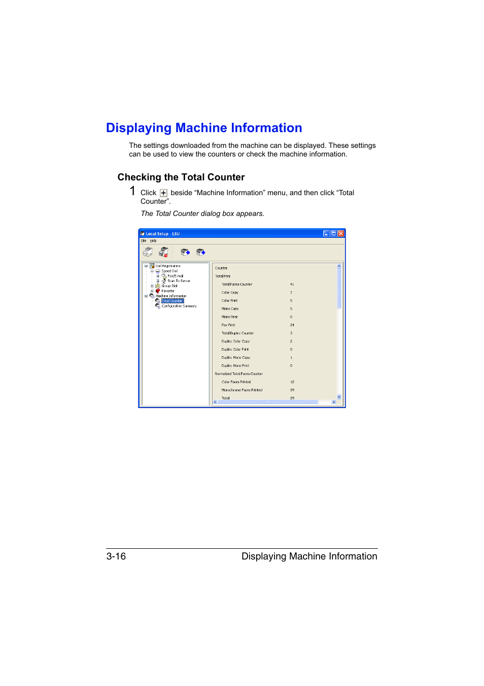 Displaying machine information, Checking the total counter, Displaying machine information -16 | Checking the total counter -16 | Konica Minolta magicolor 1690MF User Manual | Page 185 / 325