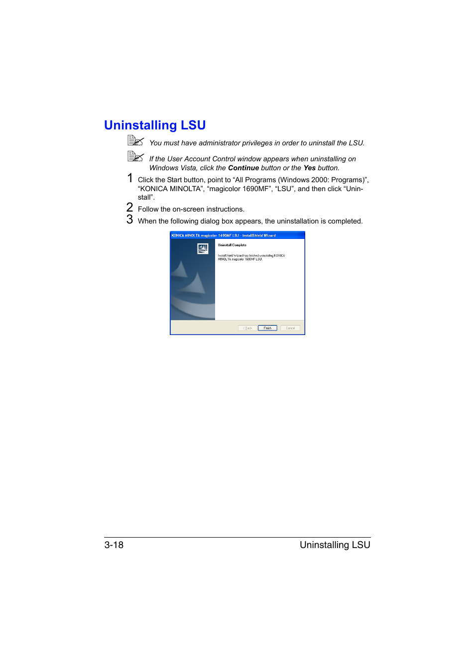 Uninstalling lsu, Uninstalling lsu -18 | Konica Minolta magicolor 1690MF User Manual | Page 187 / 325