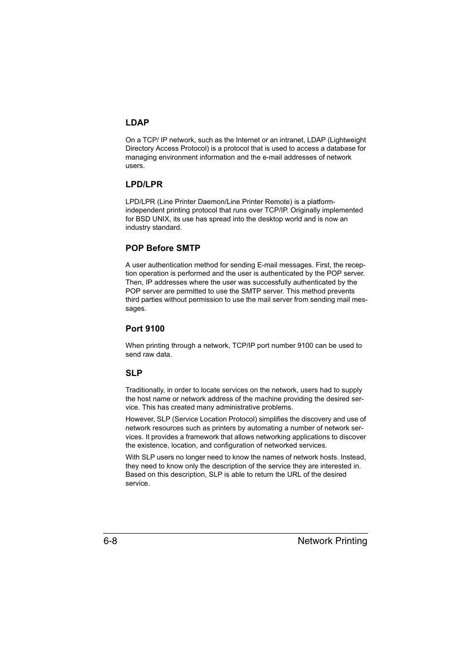 Ldap, Lpd/lpr, Pop before smtp | Port 9100 | Konica Minolta magicolor 1690MF User Manual | Page 211 / 325