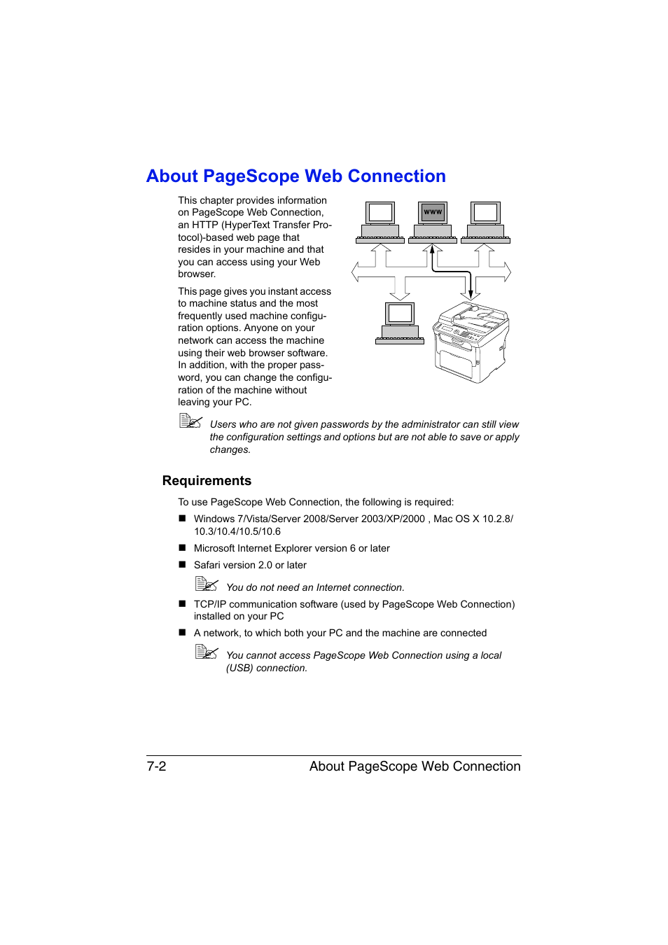 Requirements, Requirements -2, About pagescope web connection | Konica Minolta magicolor 1690MF User Manual | Page 223 / 325