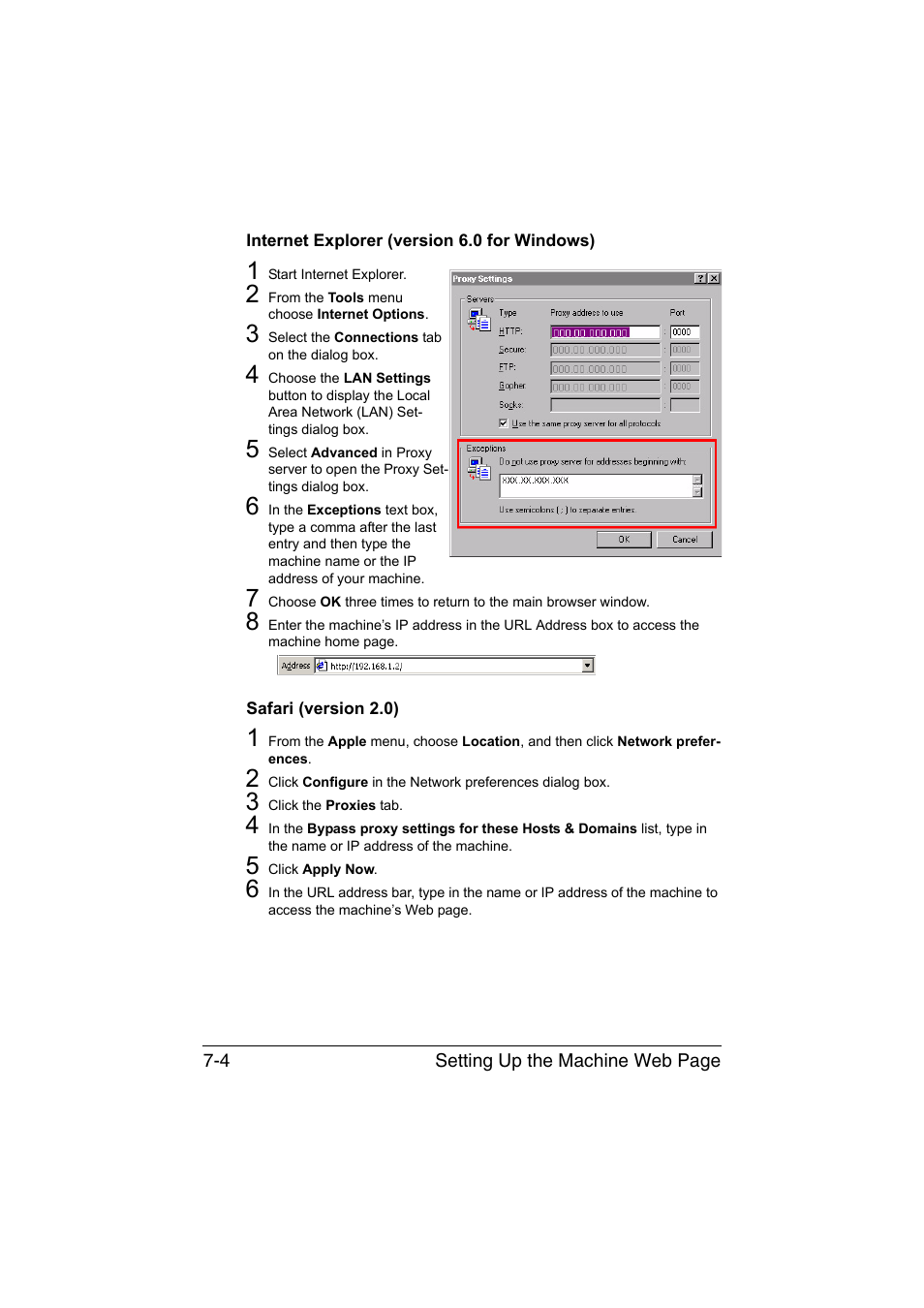 Internet explorer (version 6.0 for windows), Safari (version 2.0) | Konica Minolta magicolor 1690MF User Manual | Page 225 / 325