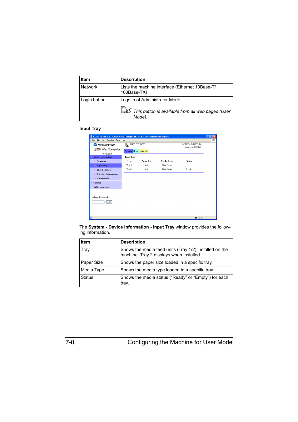 Configuring the machine for user mode 7-8 | Konica Minolta magicolor 1690MF User Manual | Page 229 / 325