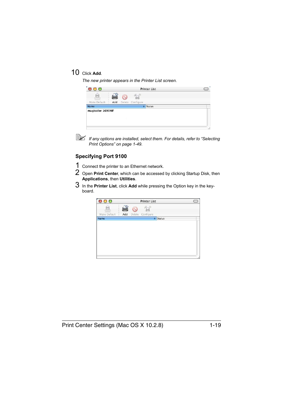 Specifying port 9100, Specifying port 9100 -19 | Konica Minolta magicolor 1690MF User Manual | Page 42 / 325