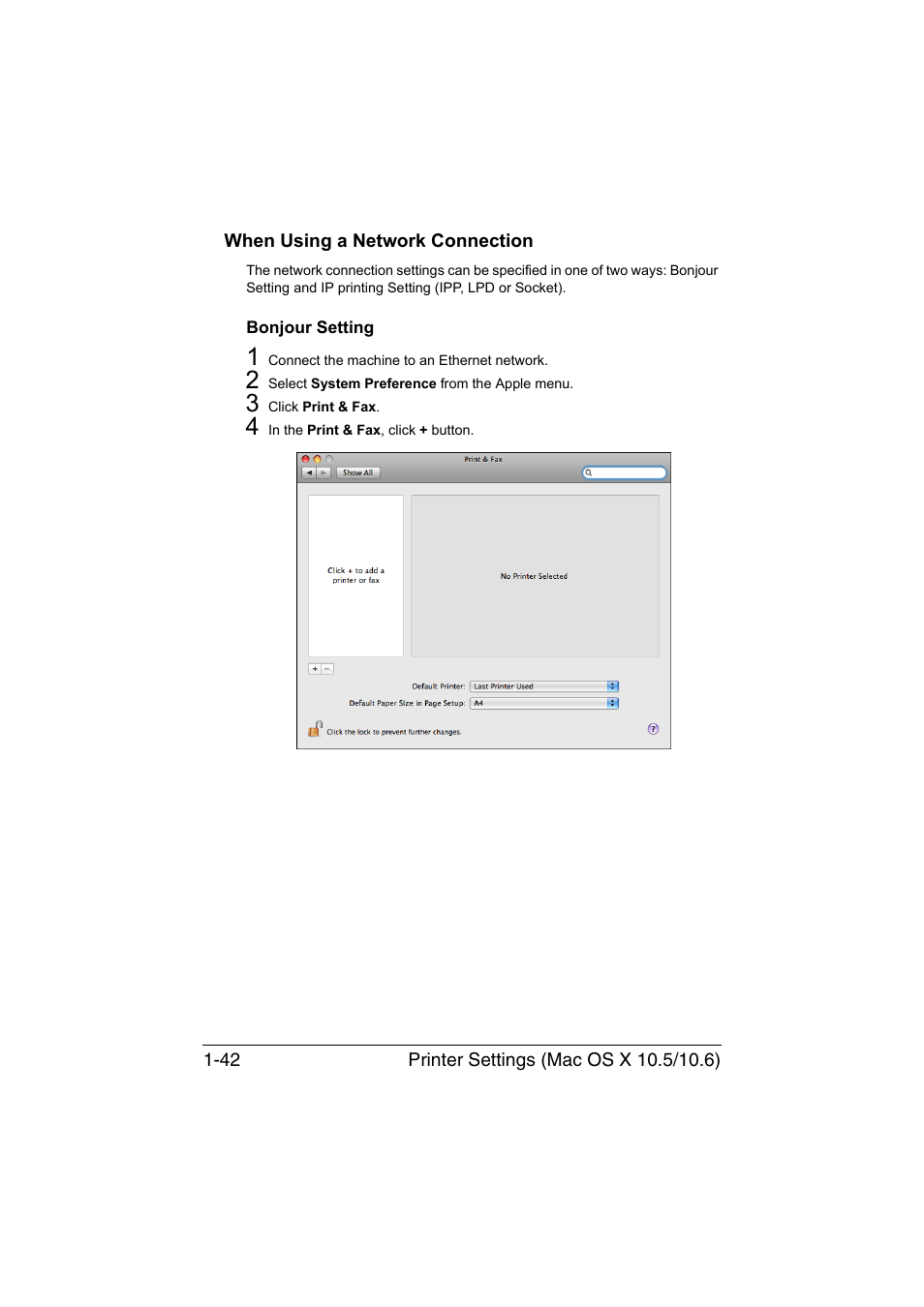 When using a network connection, Bonjour setting, When using a network connection -42 | Bonjour setting -42 | Konica Minolta magicolor 1690MF User Manual | Page 65 / 325