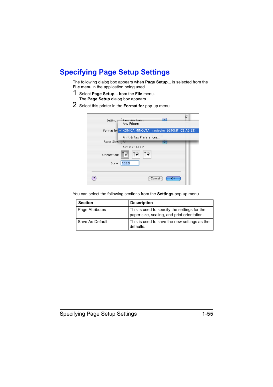 Specifying page setup settings | Konica Minolta magicolor 1690MF User Manual | Page 78 / 325