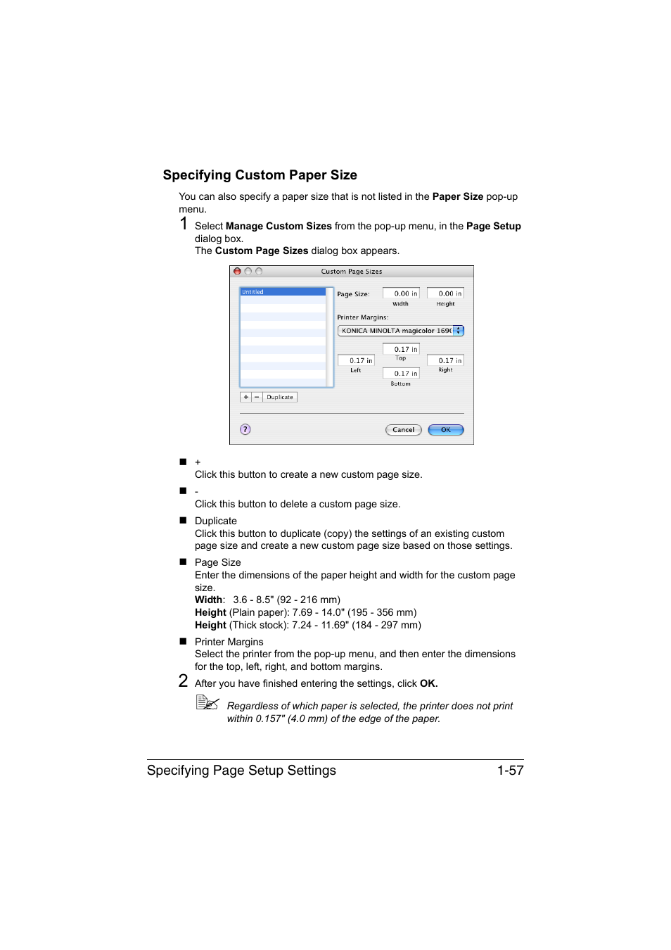 Specifying custom paper size, Specifying custom paper size -57 | Konica Minolta magicolor 1690MF User Manual | Page 80 / 325