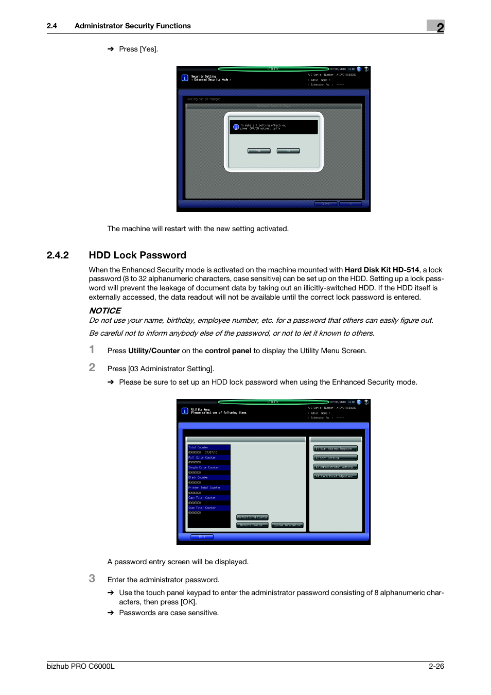 2 hdd lock password, Hdd lock password -26 | Konica Minolta bizhub PRO C6000L User Manual | Page 33 / 44