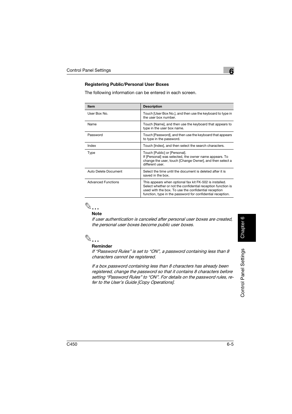 Registering public/personal user boxes, Registering public/personal user boxes -5 | Konica Minolta BIZHUB C450 User Manual | Page 130 / 194