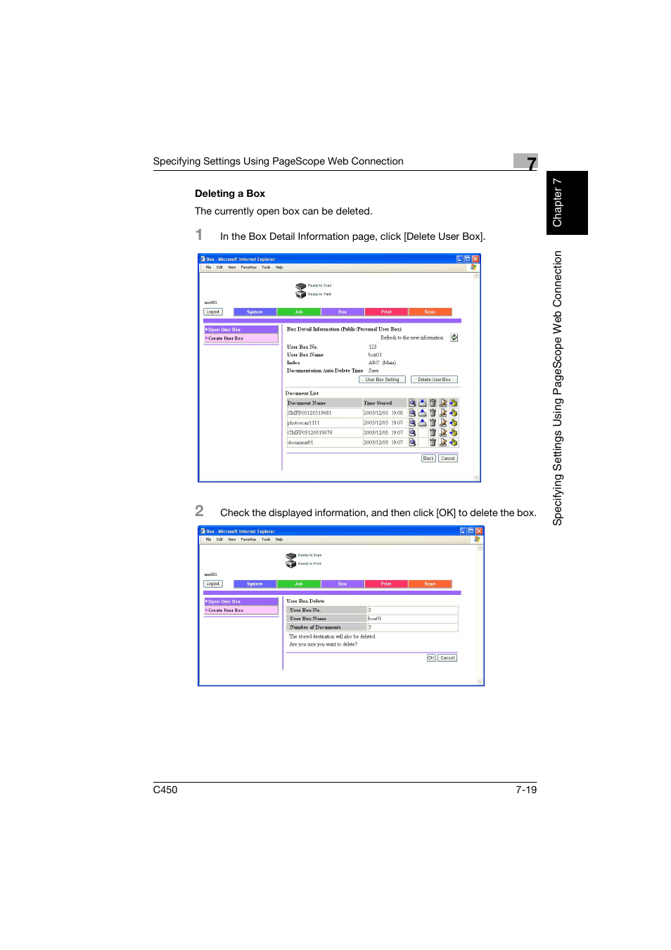 Deleting a box, Deleting a box -19 | Konica Minolta BIZHUB C450 User Manual | Page 172 / 194