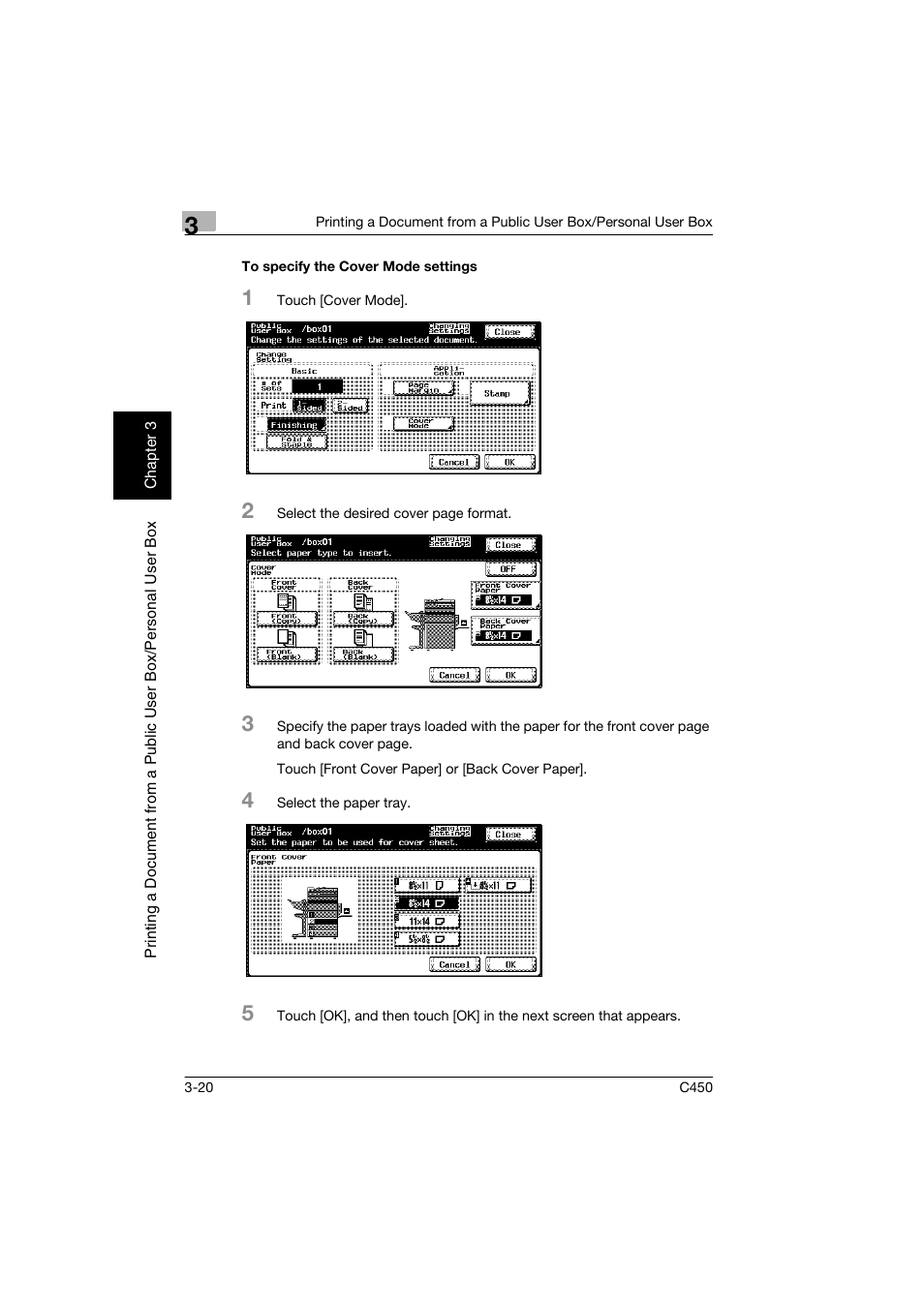 To specify the cover mode settings, To specify the cover mode settings -20 | Konica Minolta BIZHUB C450 User Manual | Page 57 / 194