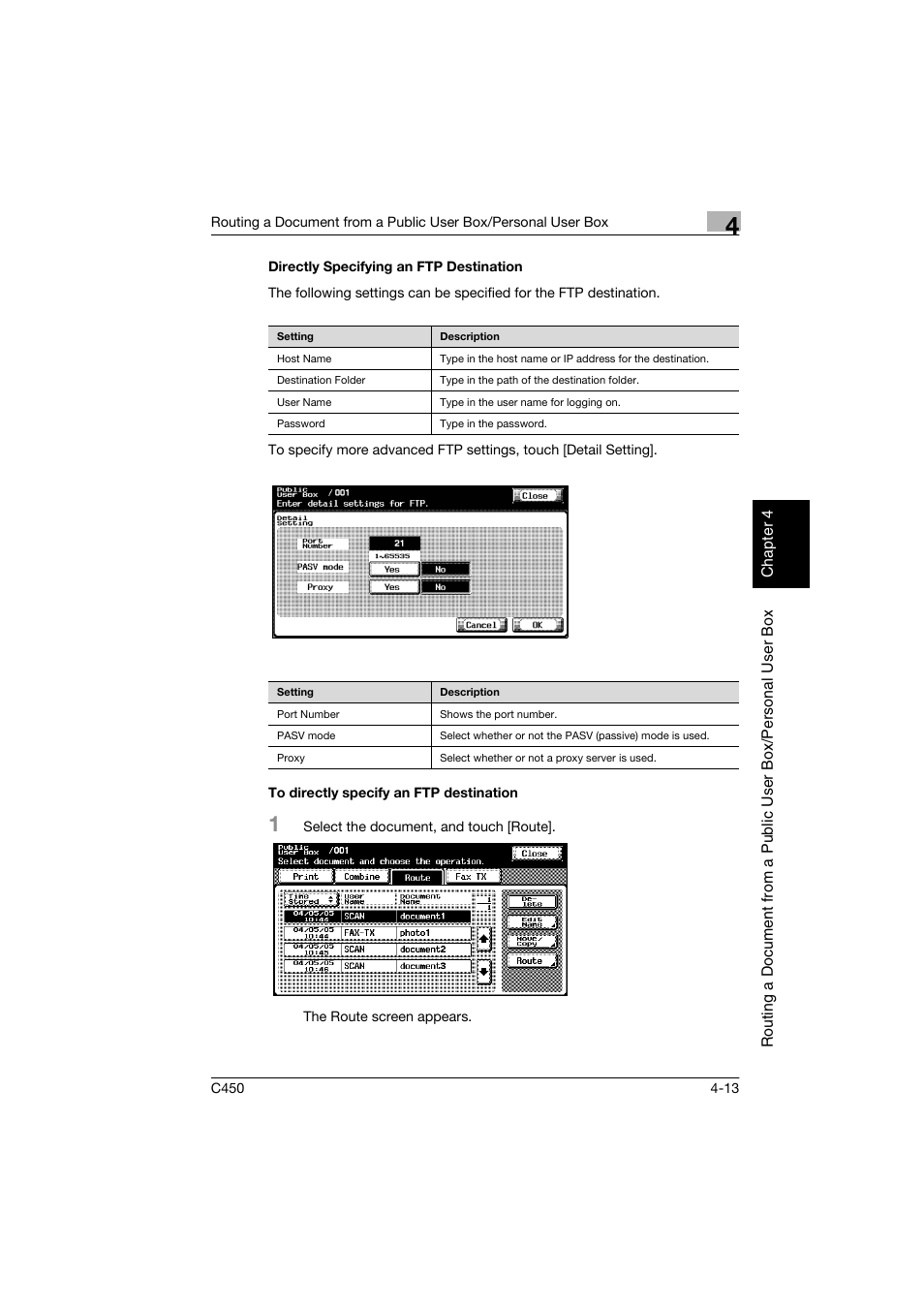 Directly specifying an ftp destination, To directly specify an ftp destination, P. 4-13 | Konica Minolta BIZHUB C450 User Manual | Page 94 / 194