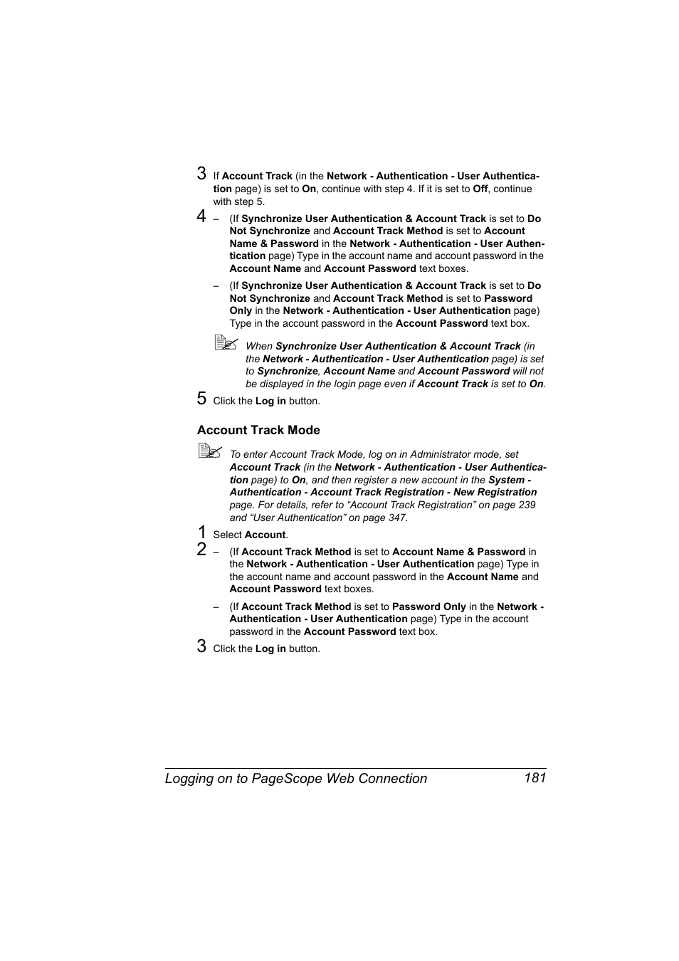 Account track mode, Account track mode 181 | Konica Minolta bizhub C31P User Manual | Page 199 / 382