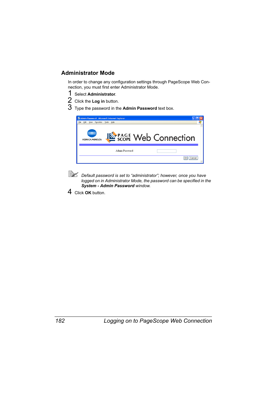 Administrator mode, Administrator mode 182 | Konica Minolta bizhub C31P User Manual | Page 200 / 382