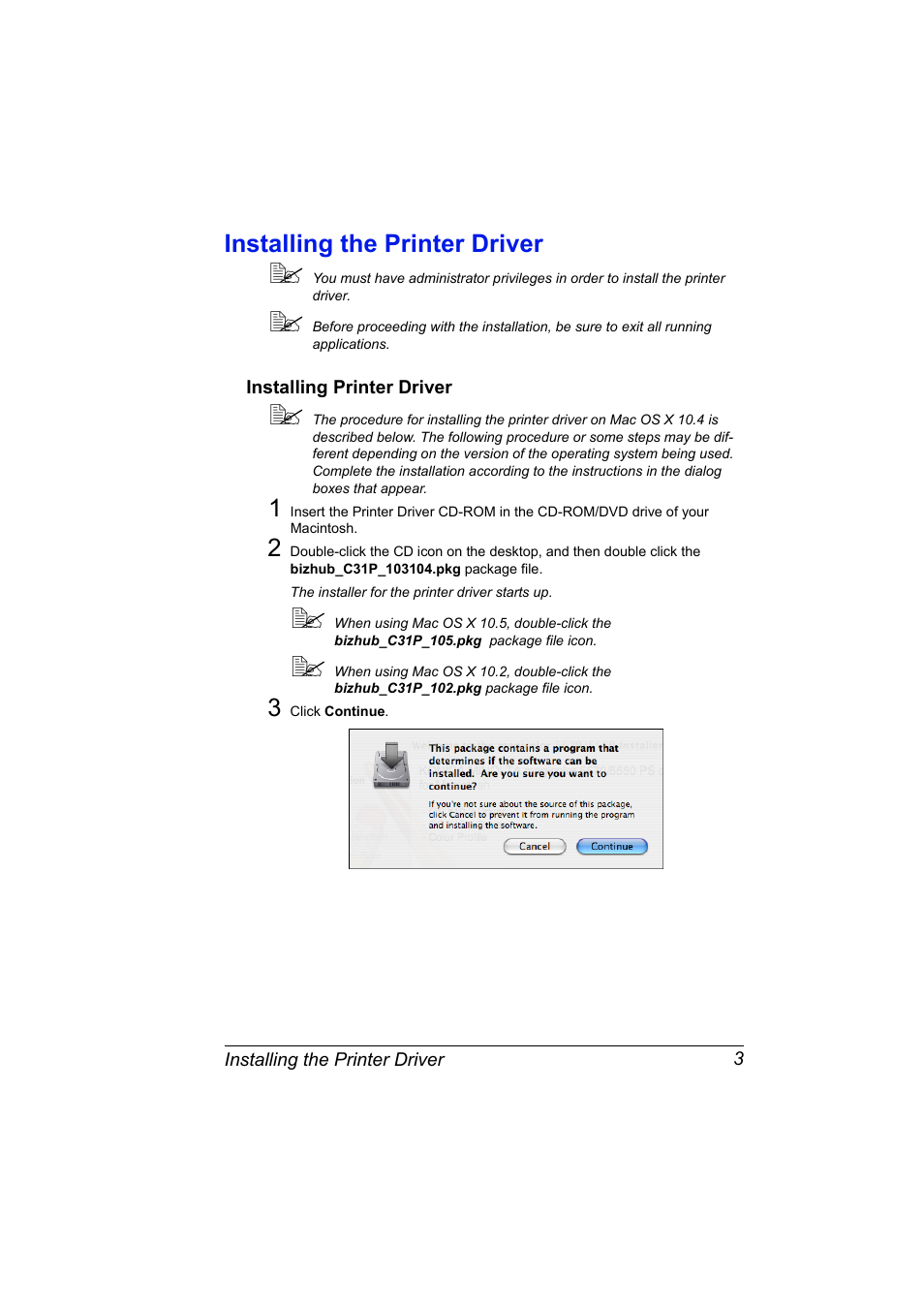 Installing the printer driver, Installing printer driver, Installing the printer driver 3 | Installing printer driver 3 | Konica Minolta bizhub C31P User Manual | Page 21 / 382