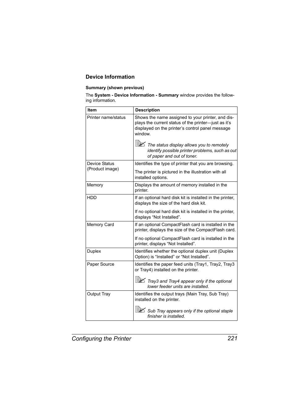 Device information, Device information 221 | Konica Minolta bizhub C31P User Manual | Page 239 / 382