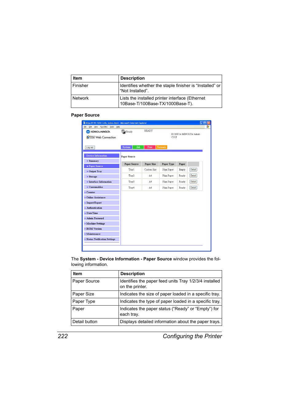 Configuring the printer 222 | Konica Minolta bizhub C31P User Manual | Page 240 / 382