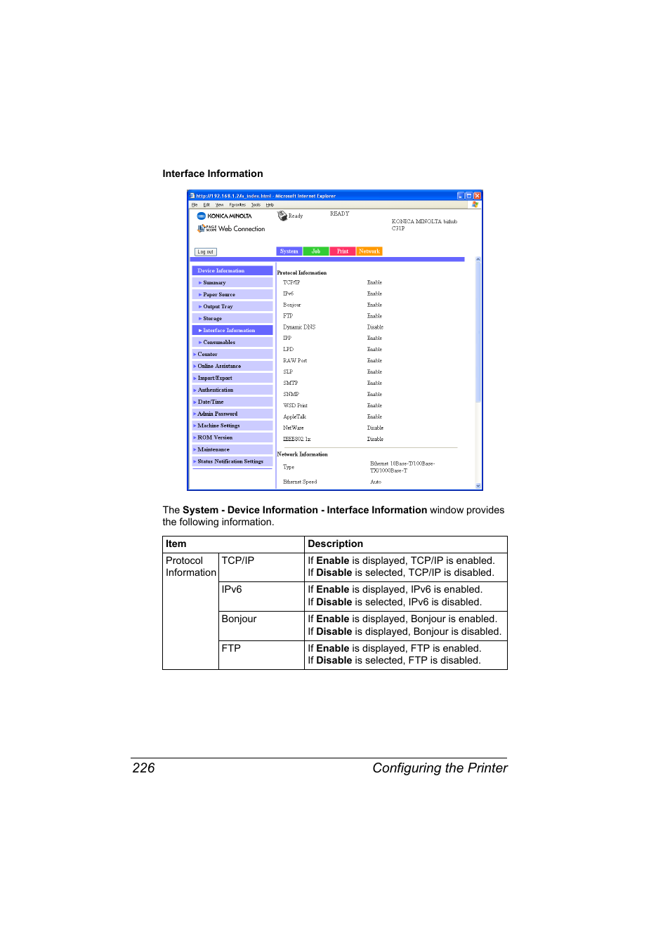 Configuring the printer 226 | Konica Minolta bizhub C31P User Manual | Page 244 / 382