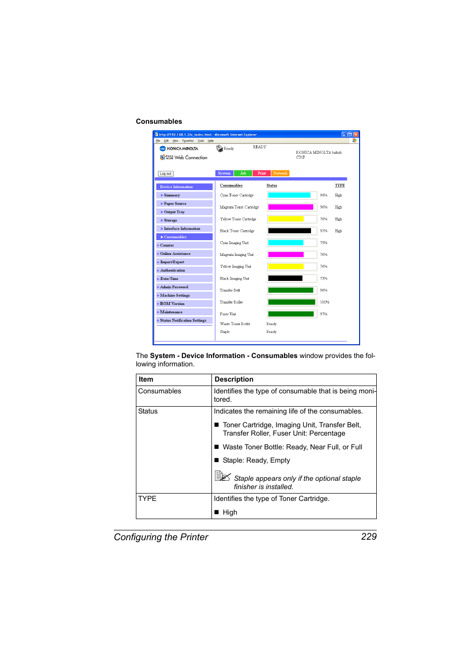 Configuring the printer 229 | Konica Minolta bizhub C31P User Manual | Page 247 / 382