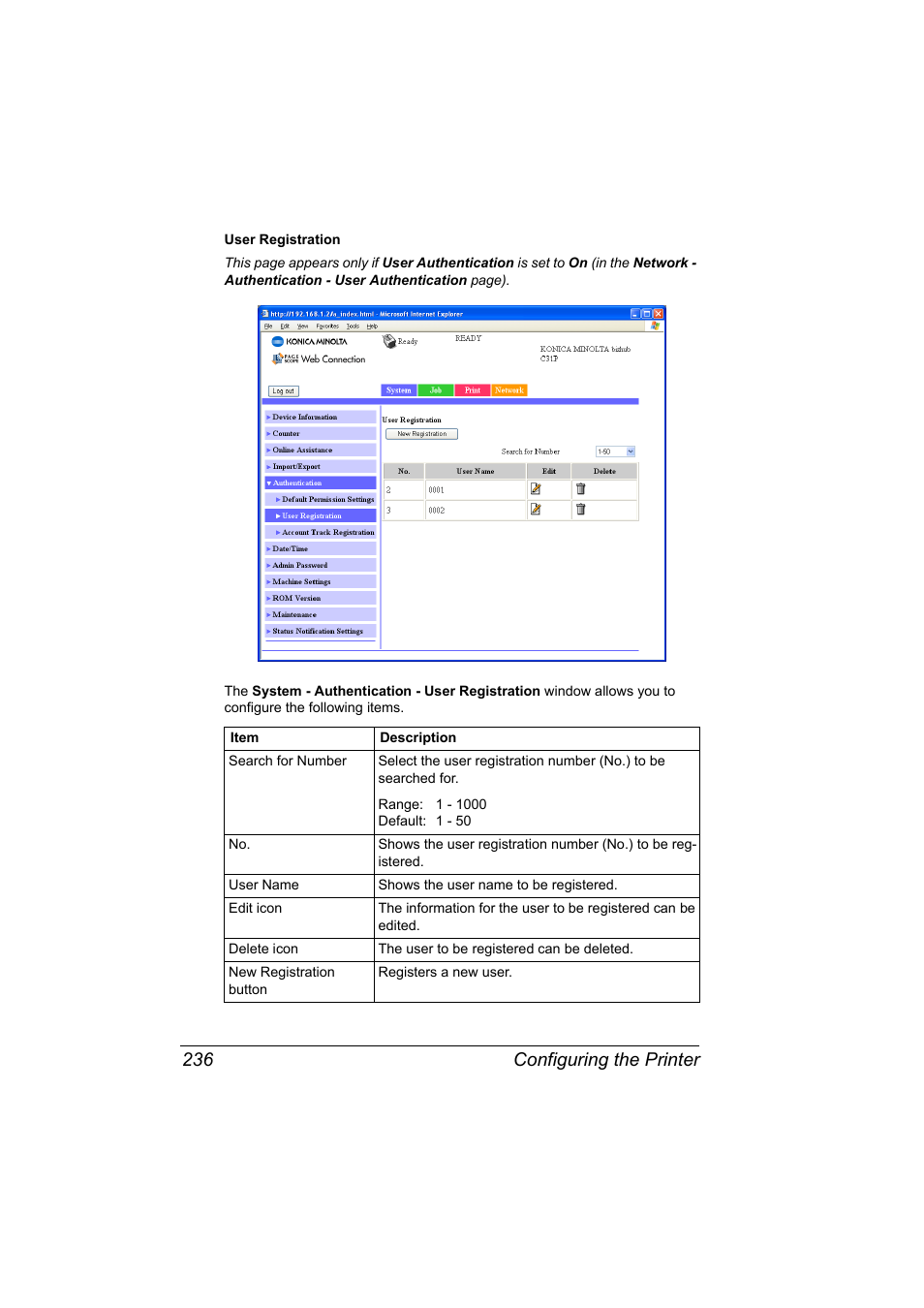 Configuring the printer 236 | Konica Minolta bizhub C31P User Manual | Page 254 / 382