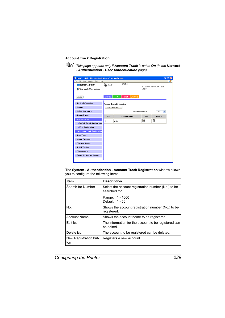 Configuring the printer 239 | Konica Minolta bizhub C31P User Manual | Page 257 / 382