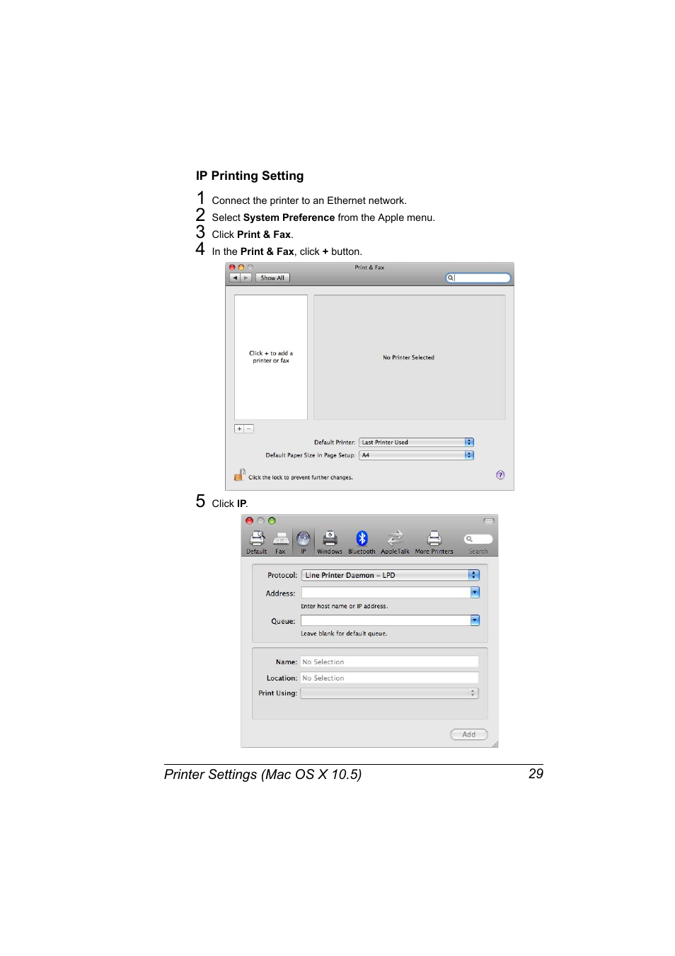 Ip printing setting, Ip printing setting 29 | Konica Minolta bizhub C31P User Manual | Page 47 / 382