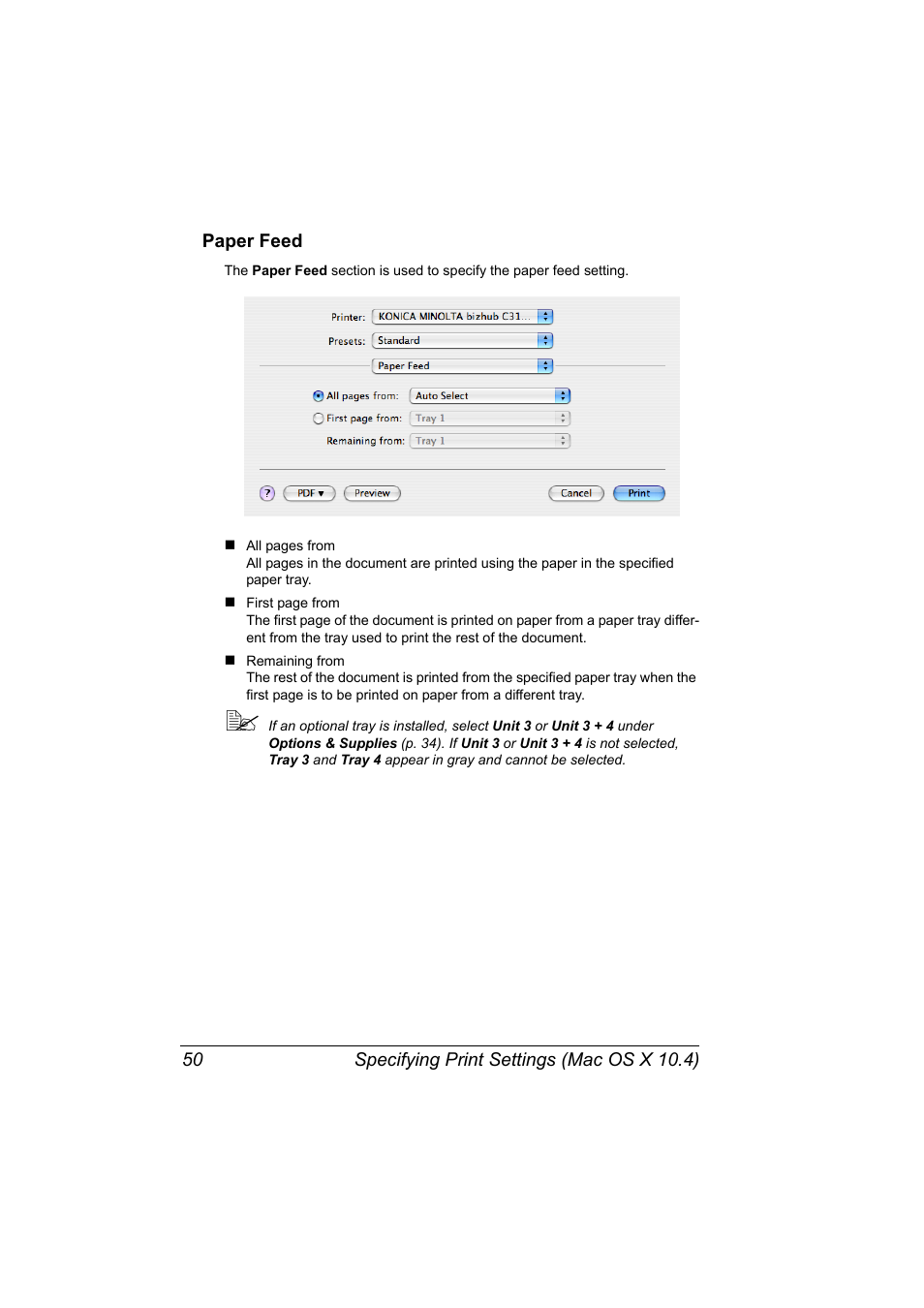 Paper feed, Paper feed 50 | Konica Minolta bizhub C31P User Manual | Page 68 / 382