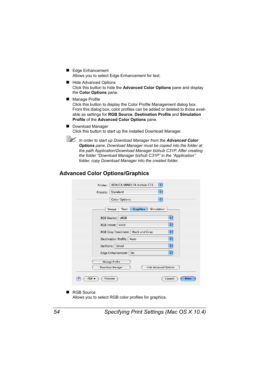 Advanced color options/graphics, Advanced color options/graphics 54 | Konica Minolta bizhub C31P User Manual | Page 72 / 382