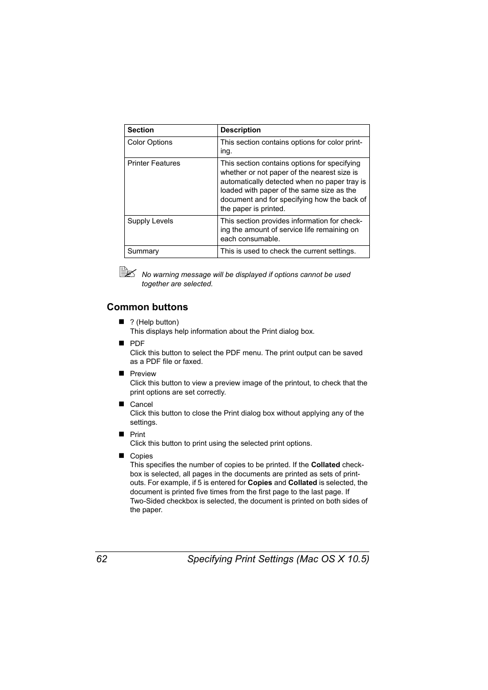 Common buttons, Common buttons 62 | Konica Minolta bizhub C31P User Manual | Page 80 / 382