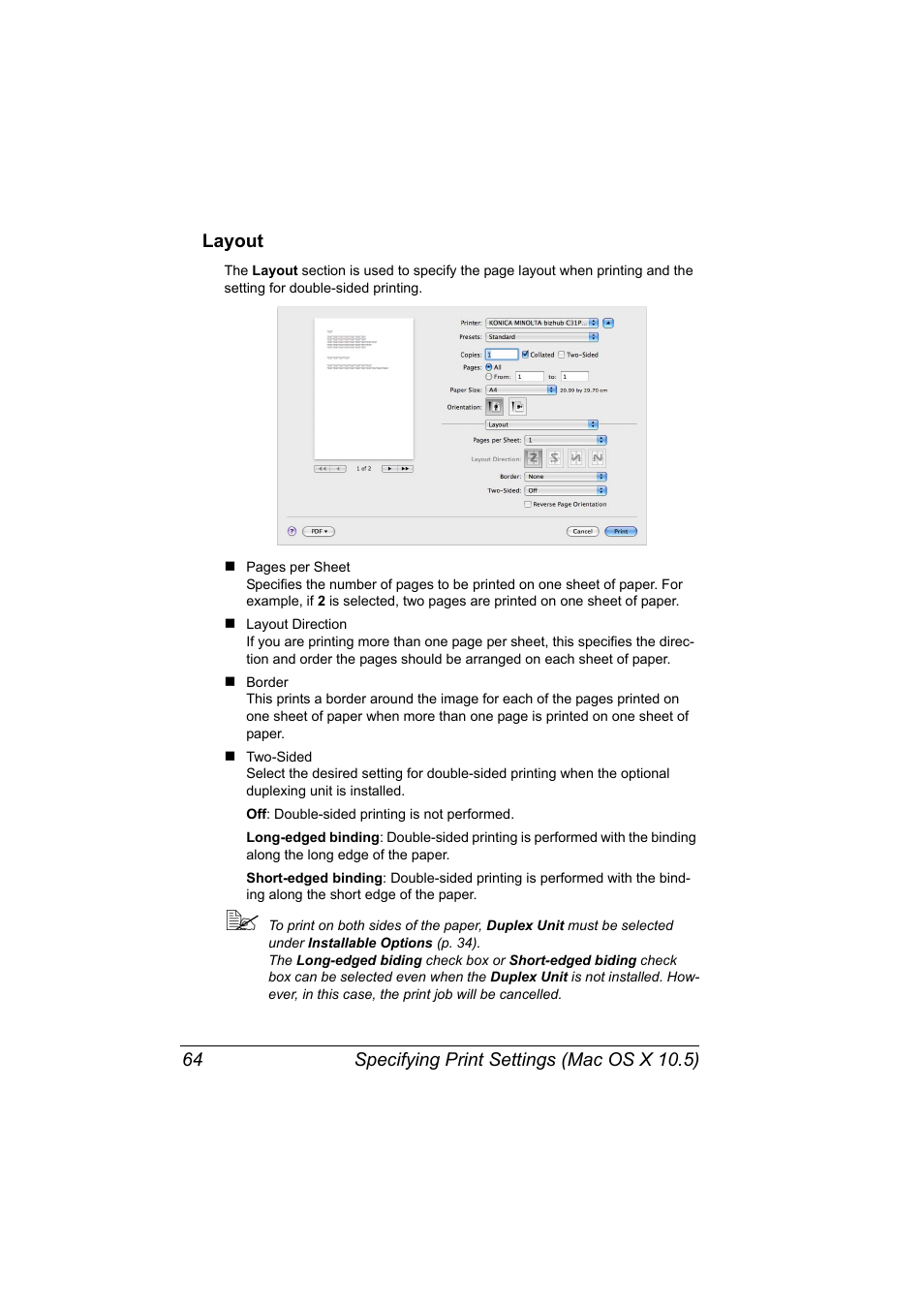Layout, Layout 64 | Konica Minolta bizhub C31P User Manual | Page 82 / 382