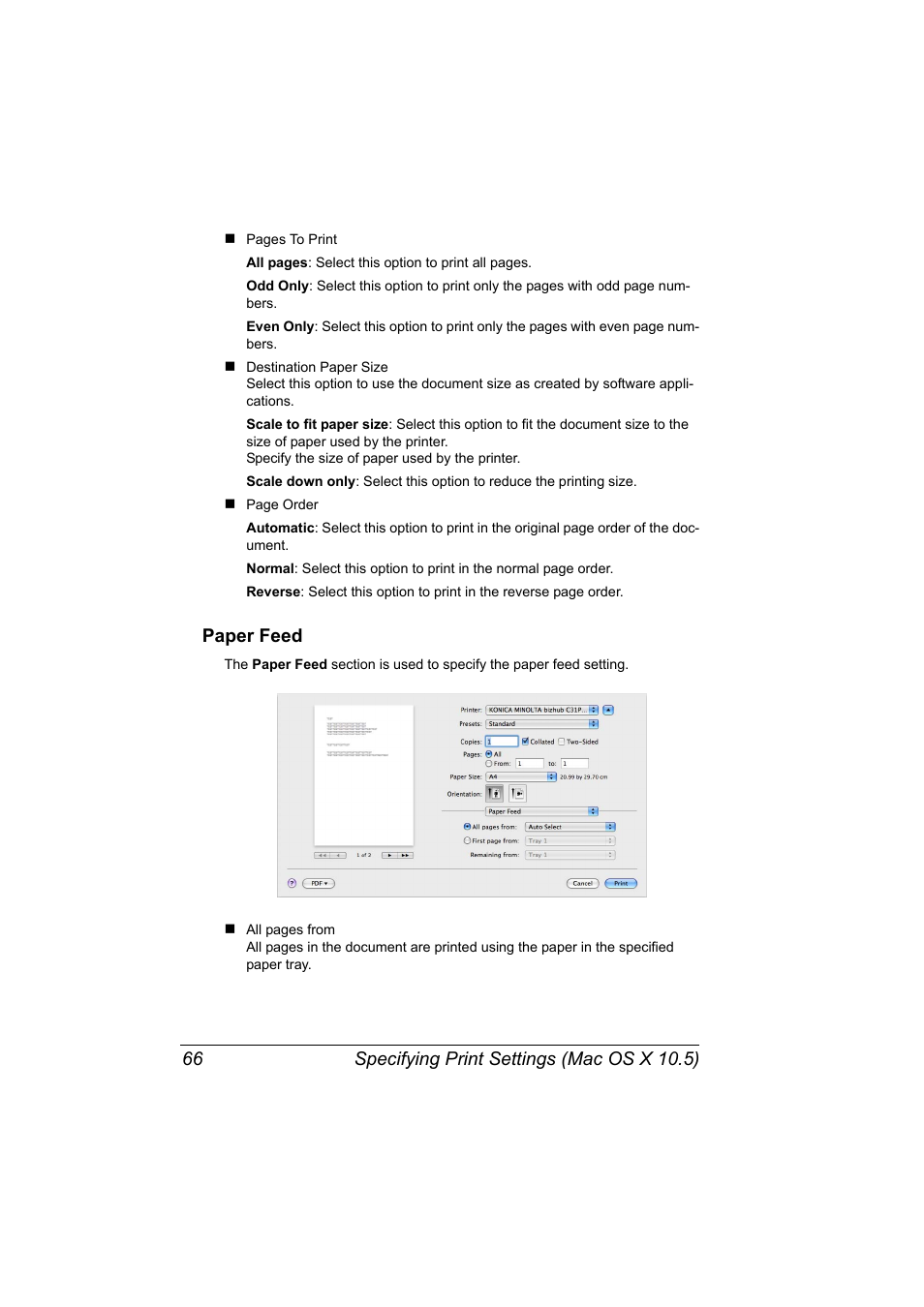 Paper feed, Paper feed 66 | Konica Minolta bizhub C31P User Manual | Page 84 / 382