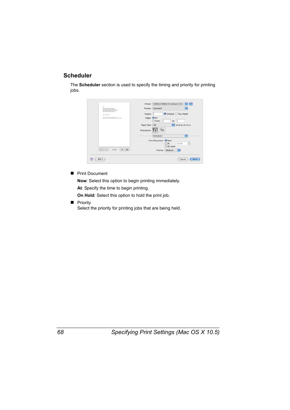 Scheduler, Scheduler 68 | Konica Minolta bizhub C31P User Manual | Page 86 / 382