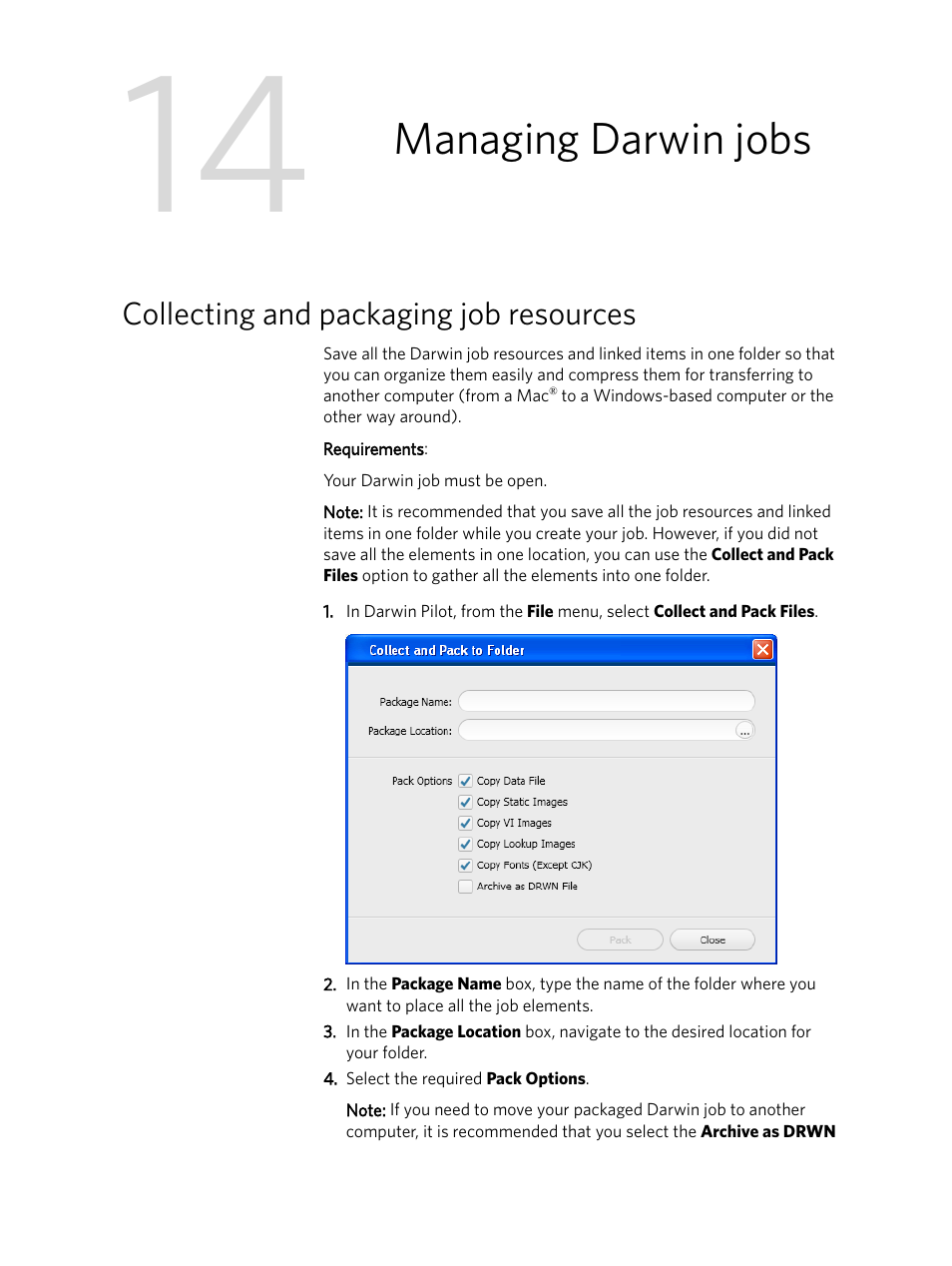 Managing darwin jobs, Collecting and packaging job resources | Konica Minolta Darwin VDP Software User Manual | Page 105 / 110