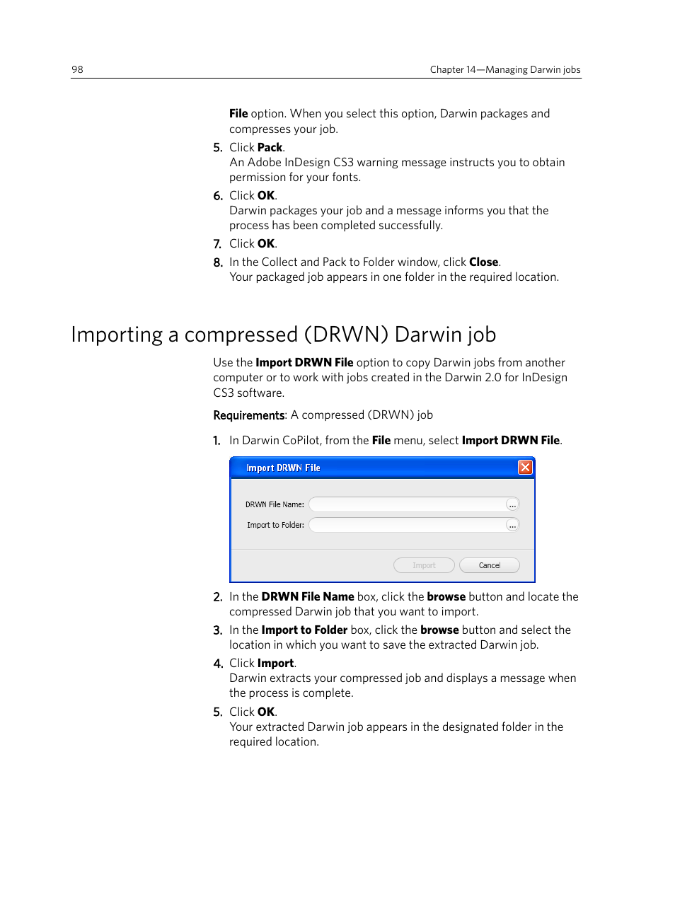 Importing a compressed (drwn) darwin job | Konica Minolta Darwin VDP Software User Manual | Page 106 / 110