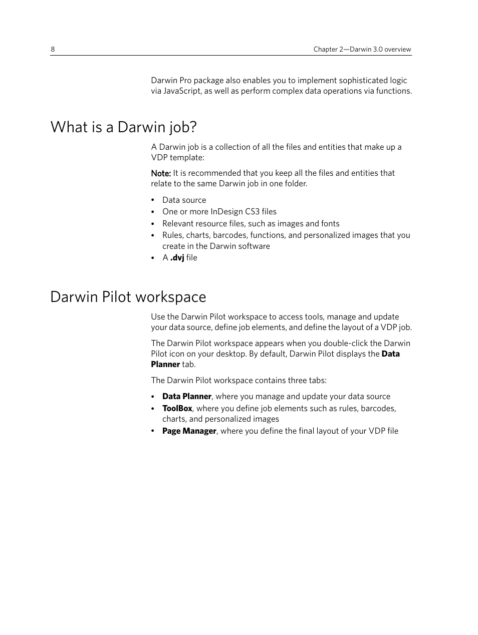 What is a darwin job, Darwin pilot workspace, What is a darwin job? darwin pilot workspace | Konica Minolta Darwin VDP Software User Manual | Page 16 / 110