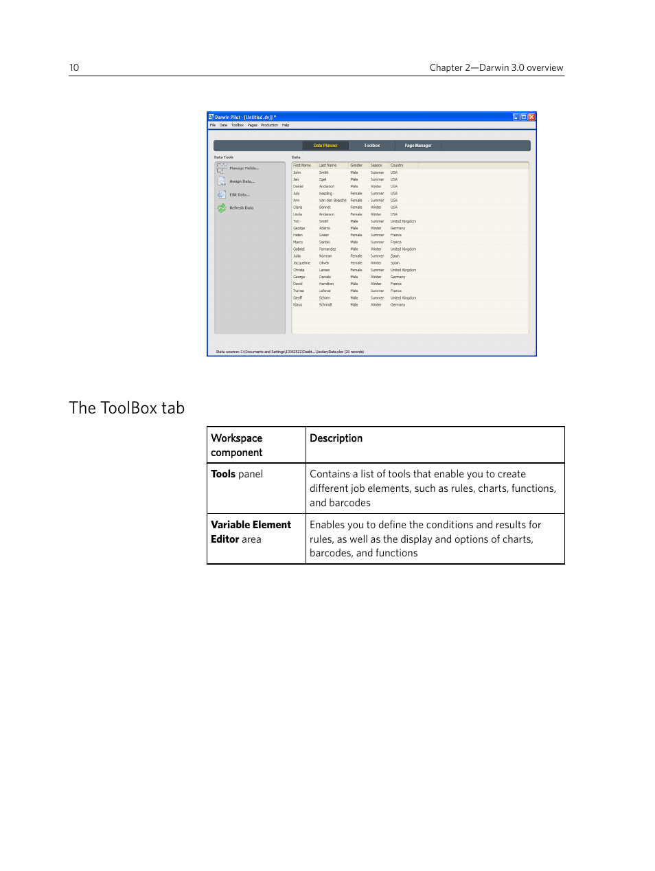 The toolbox tab | Konica Minolta Darwin VDP Software User Manual | Page 18 / 110