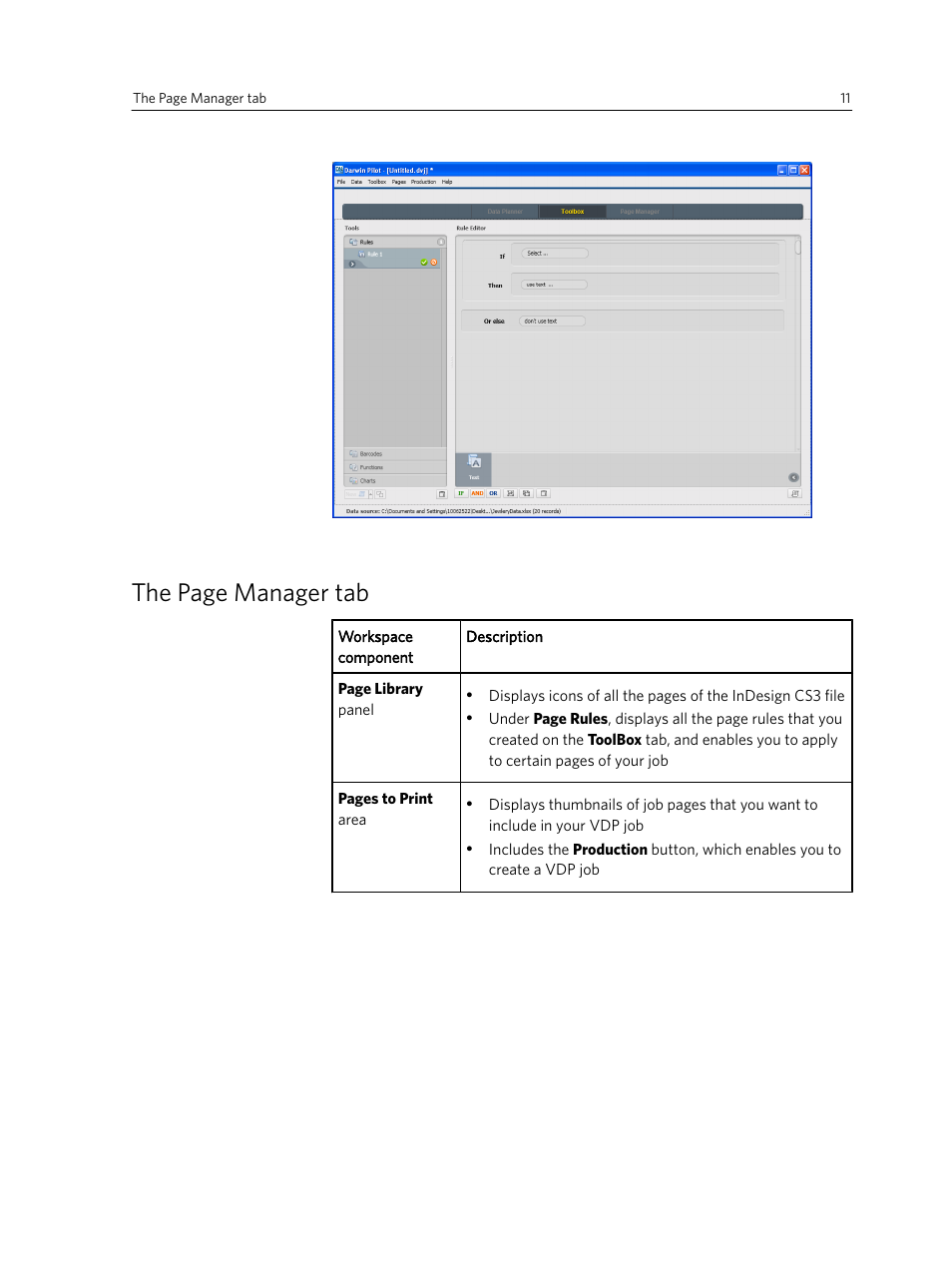 The page manager tab | Konica Minolta Darwin VDP Software User Manual | Page 19 / 110