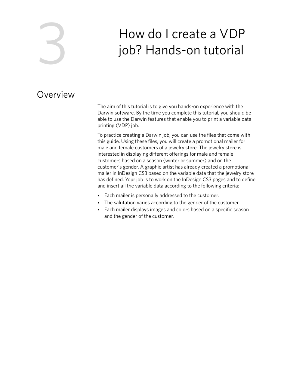 How do i create a vdp job? hands-on tutorial, Overview | Konica Minolta Darwin VDP Software User Manual | Page 21 / 110