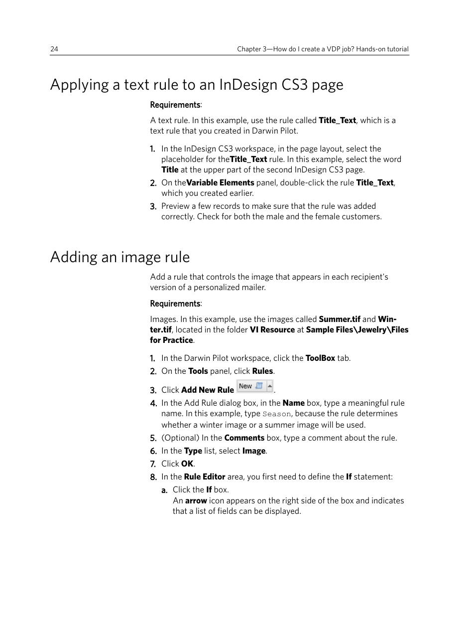Adding an image rule, Applying a text rule to an indesign cs3 page | Konica Minolta Darwin VDP Software User Manual | Page 32 / 110