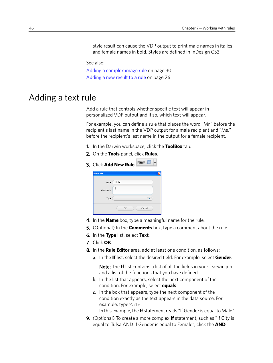 Adding a text rule | Konica Minolta Darwin VDP Software User Manual | Page 54 / 110