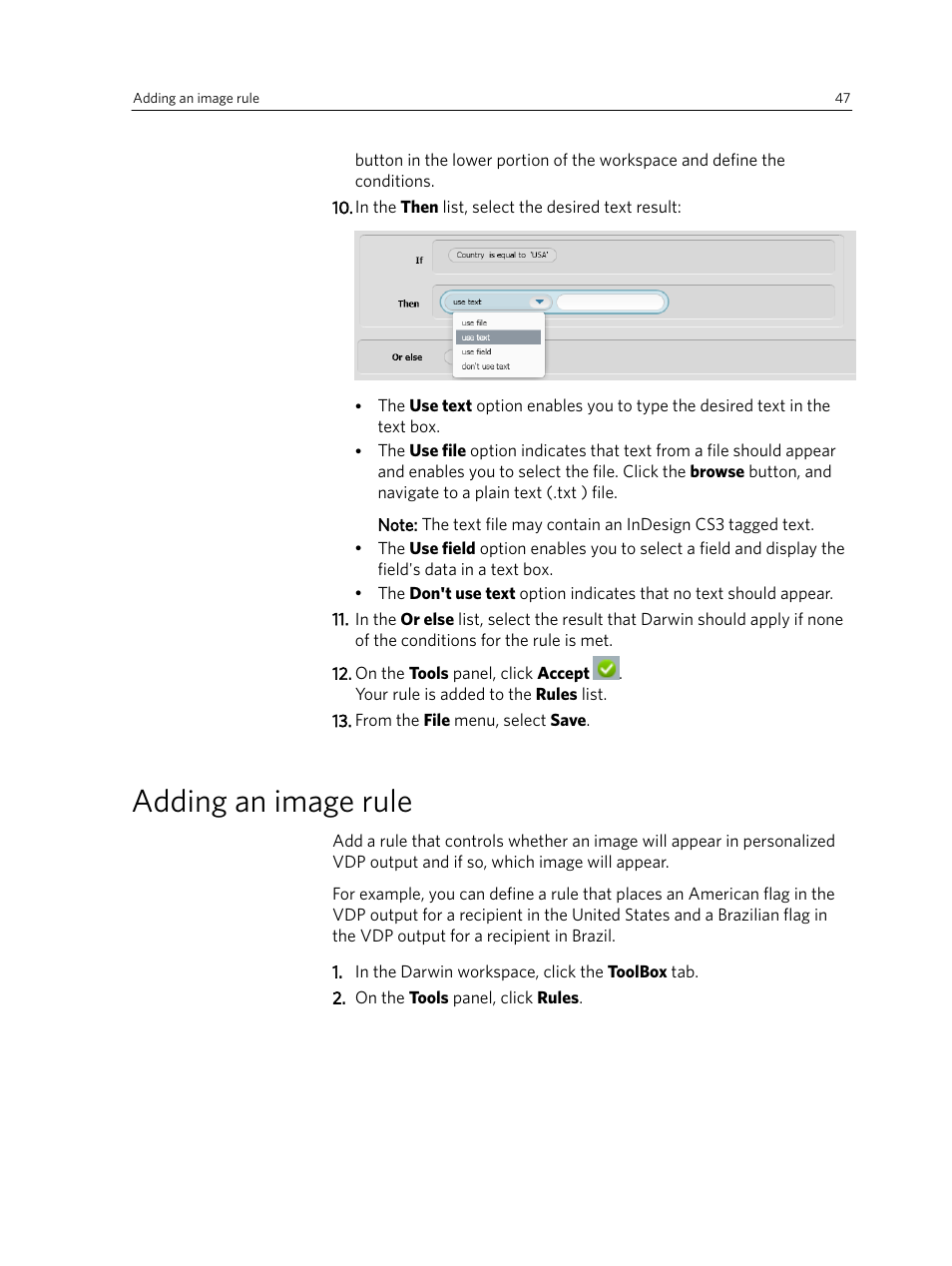 Adding an image rule | Konica Minolta Darwin VDP Software User Manual | Page 55 / 110