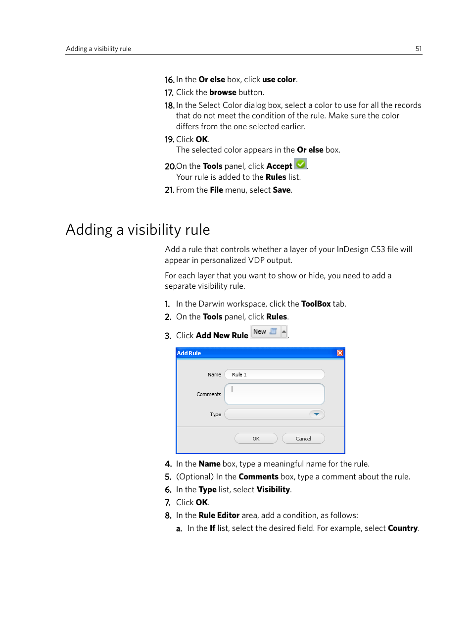 Adding a visibility rule | Konica Minolta Darwin VDP Software User Manual | Page 59 / 110
