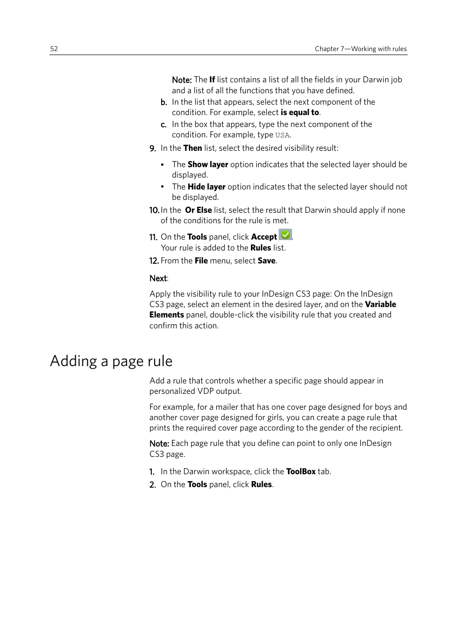 Adding a page rule | Konica Minolta Darwin VDP Software User Manual | Page 60 / 110