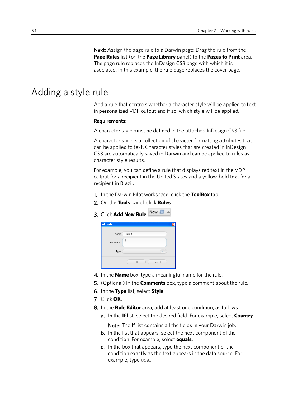 Adding a style rule | Konica Minolta Darwin VDP Software User Manual | Page 62 / 110