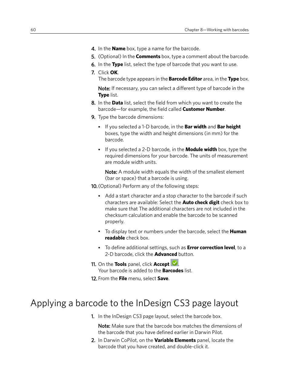 Applying a barcode to the indesign cs3 page layout | Konica Minolta Darwin VDP Software User Manual | Page 68 / 110