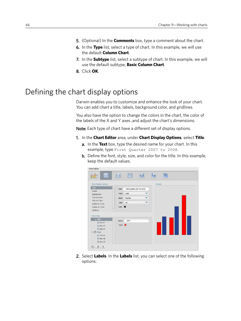 Defining the chart display options | Konica Minolta Darwin VDP Software User Manual | Page 74 / 110