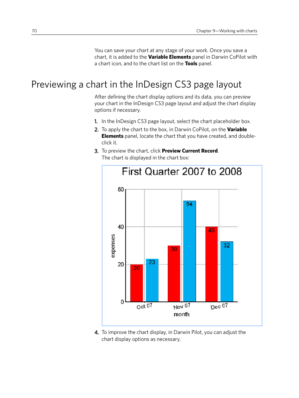 Previewing a chart in the indesign cs3 page layout | Konica Minolta Darwin VDP Software User Manual | Page 78 / 110