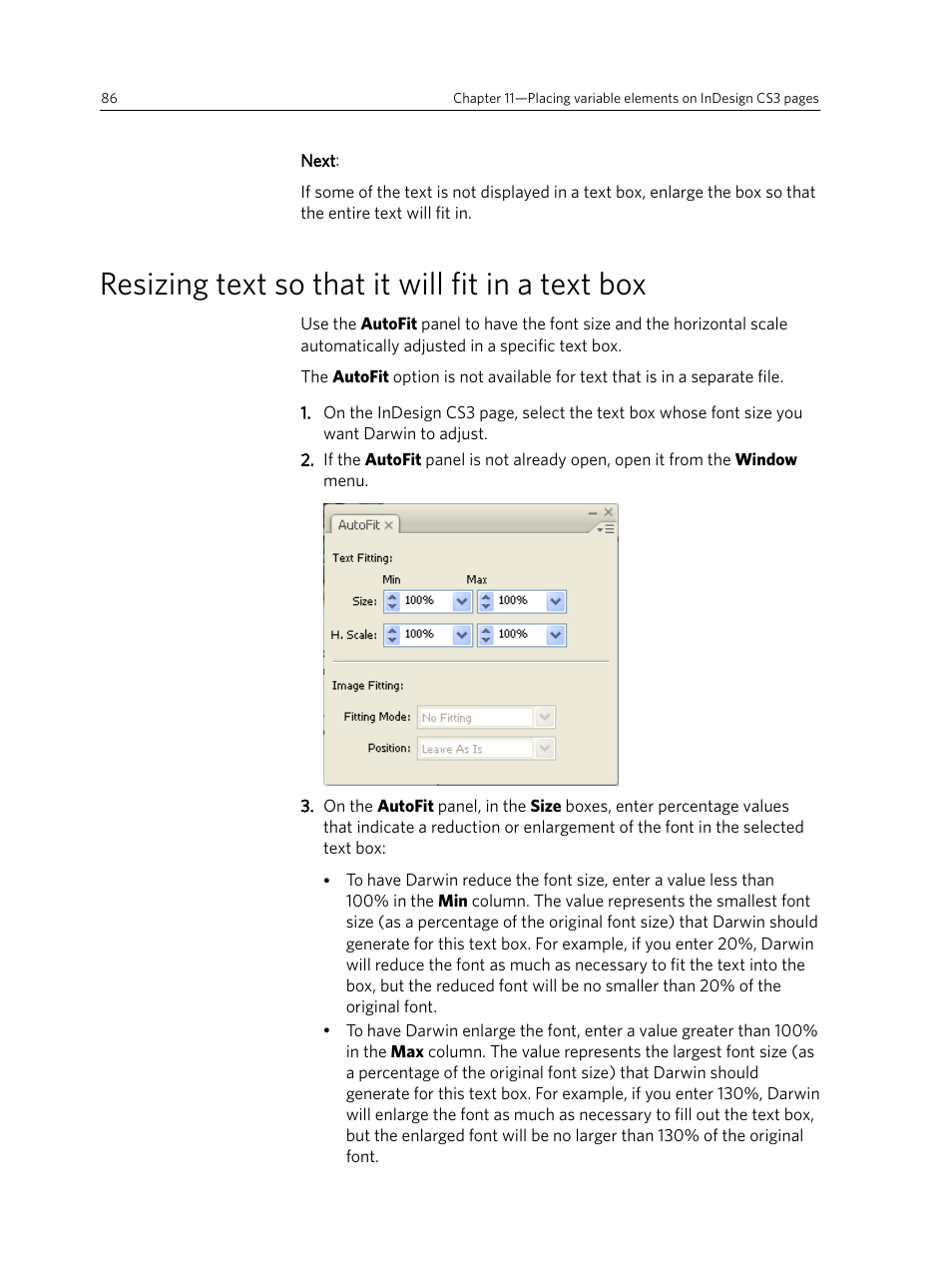 Resizing text so that it will fit in a text box | Konica Minolta Darwin VDP Software User Manual | Page 94 / 110